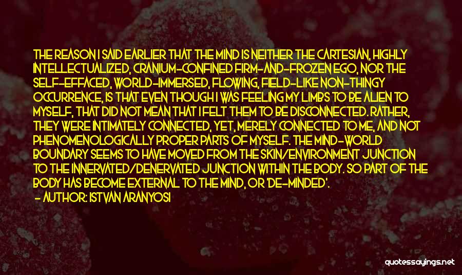 Istvan Aranyosi Quotes: The Reason I Said Earlier That The Mind Is Neither The Cartesian, Highly Intellectualized, Cranium-confined Firm-and-frozen Ego, Nor The Self-effaced,