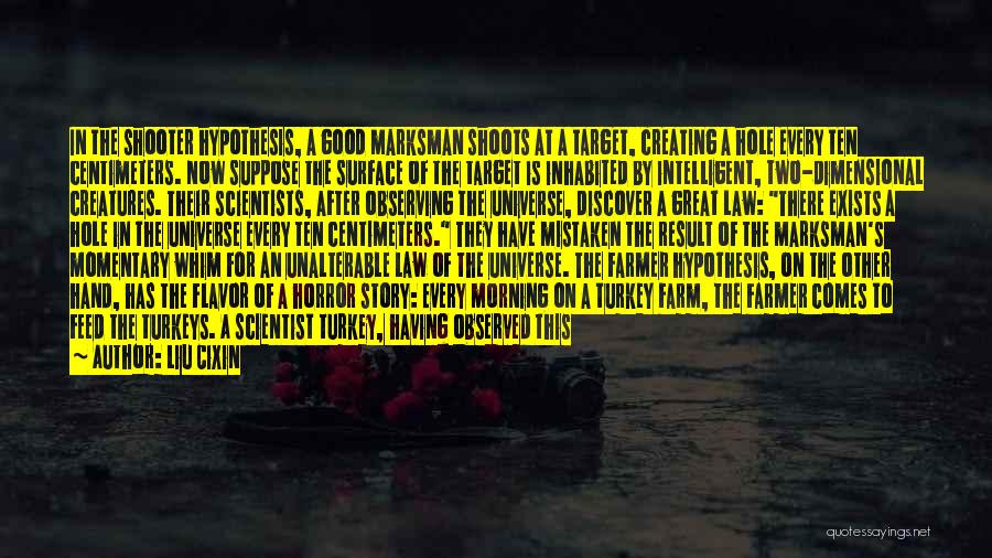 Liu Cixin Quotes: In The Shooter Hypothesis, A Good Marksman Shoots At A Target, Creating A Hole Every Ten Centimeters. Now Suppose The