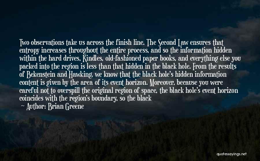 Brian Greene Quotes: Two Observations Take Us Across The Finish Line. The Second Law Ensures That Entropy Increases Throughout The Entire Process, And