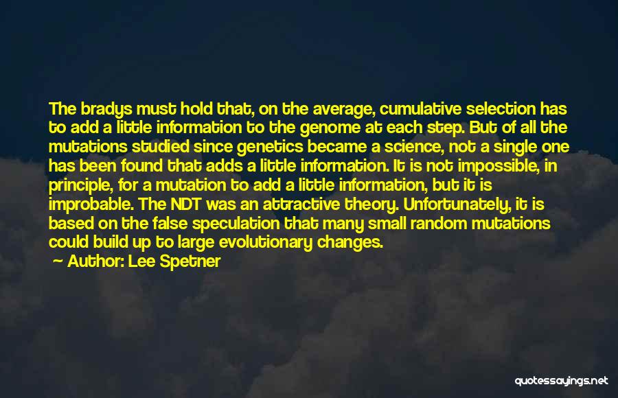 Lee Spetner Quotes: The Bradys Must Hold That, On The Average, Cumulative Selection Has To Add A Little Information To The Genome At