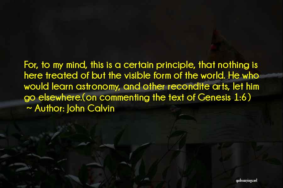 John Calvin Quotes: For, To My Mind, This Is A Certain Principle, That Nothing Is Here Treated Of But The Visible Form Of