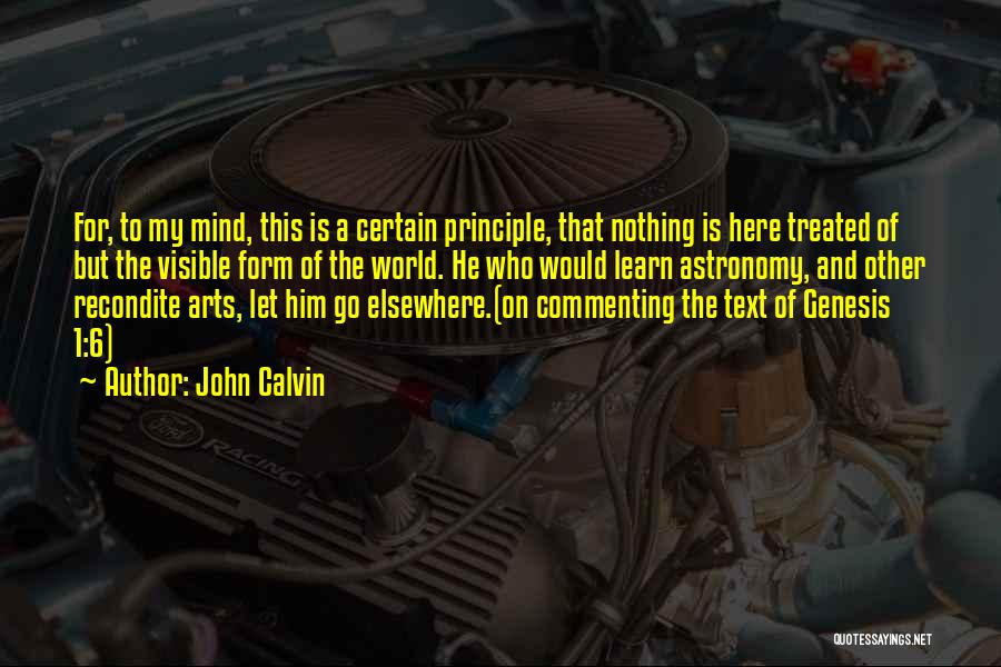 John Calvin Quotes: For, To My Mind, This Is A Certain Principle, That Nothing Is Here Treated Of But The Visible Form Of