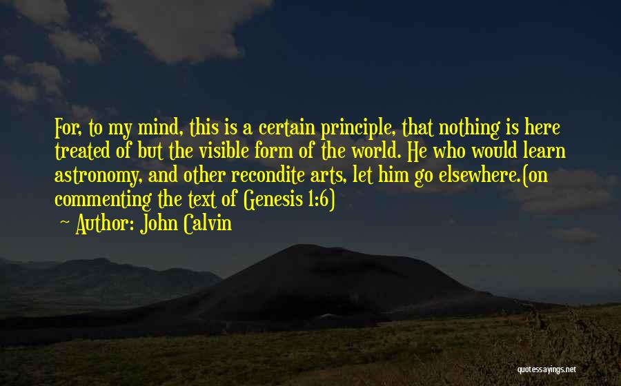 John Calvin Quotes: For, To My Mind, This Is A Certain Principle, That Nothing Is Here Treated Of But The Visible Form Of