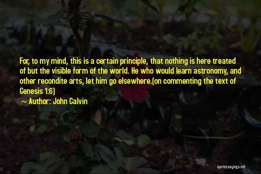 John Calvin Quotes: For, To My Mind, This Is A Certain Principle, That Nothing Is Here Treated Of But The Visible Form Of