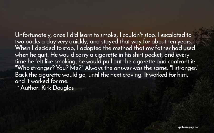 Kirk Douglas Quotes: Unfortunately, Once I Did Learn To Smoke, I Couldn't Stop. I Escalated To Two Packs A Day Very Quickly, And