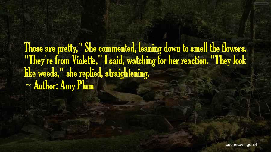 Amy Plum Quotes: Those Are Pretty, She Commented, Leaning Down To Smell The Flowers. They're From Violette, I Said, Watching For Her Reaction.