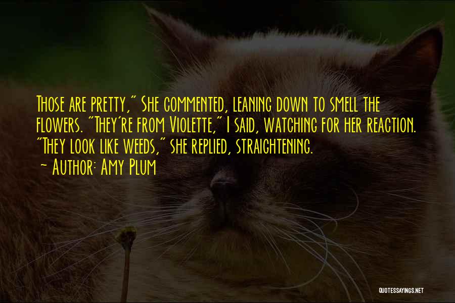 Amy Plum Quotes: Those Are Pretty, She Commented, Leaning Down To Smell The Flowers. They're From Violette, I Said, Watching For Her Reaction.