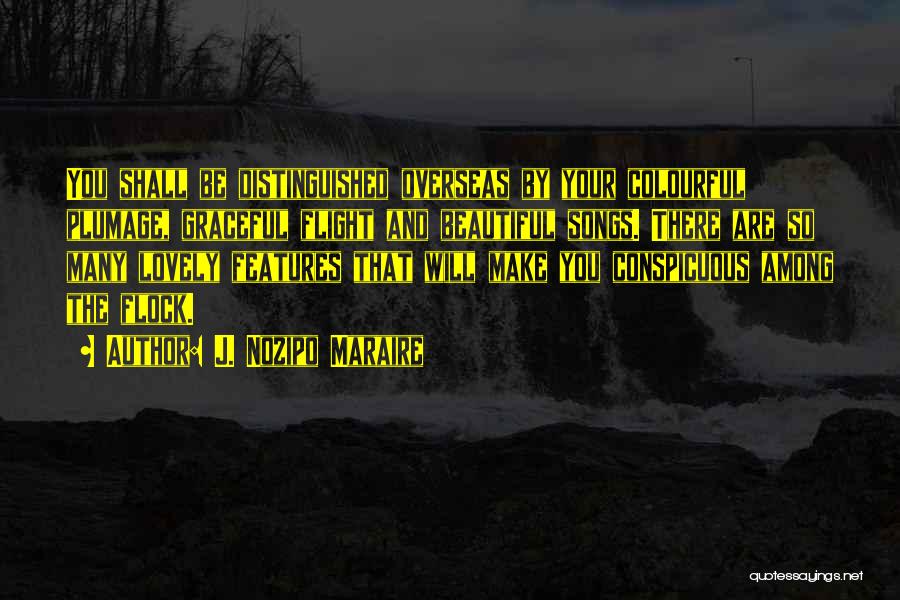 J. Nozipo Maraire Quotes: You Shall Be Distinguished Overseas By Your Colourful Plumage, Graceful Flight And Beautiful Songs. There Are So Many Lovely Features
