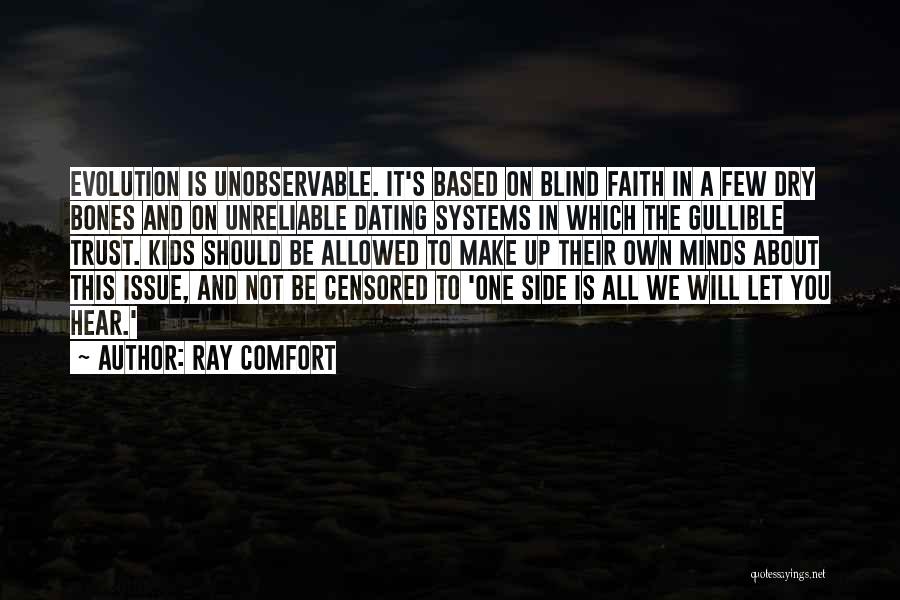 Ray Comfort Quotes: Evolution Is Unobservable. It's Based On Blind Faith In A Few Dry Bones And On Unreliable Dating Systems In Which