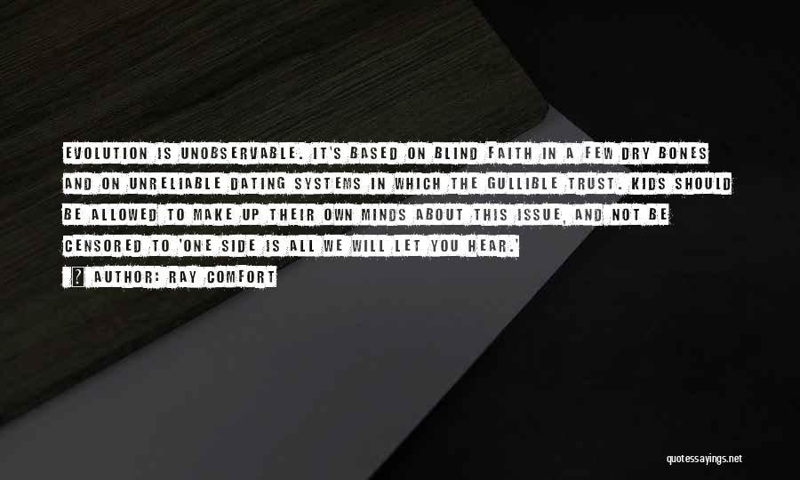 Ray Comfort Quotes: Evolution Is Unobservable. It's Based On Blind Faith In A Few Dry Bones And On Unreliable Dating Systems In Which