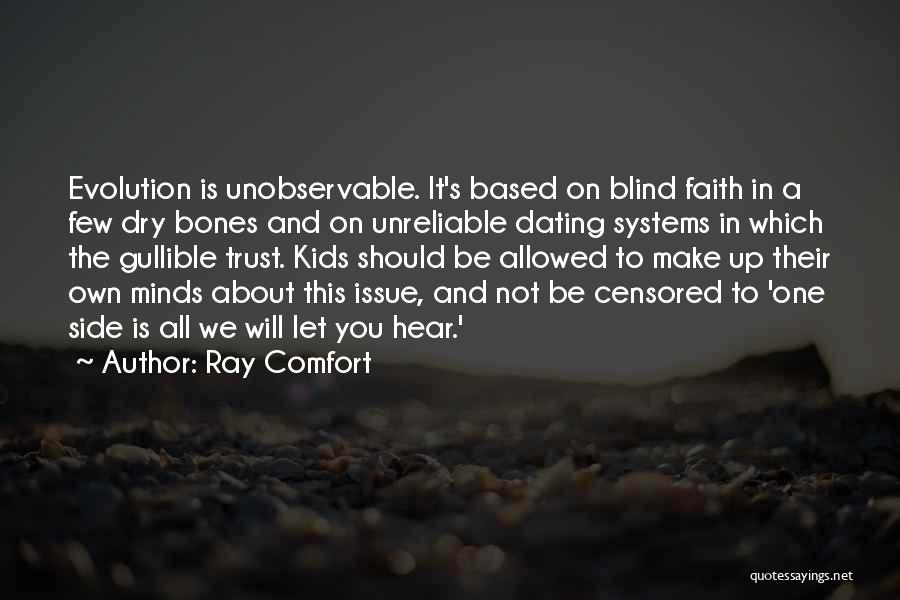 Ray Comfort Quotes: Evolution Is Unobservable. It's Based On Blind Faith In A Few Dry Bones And On Unreliable Dating Systems In Which