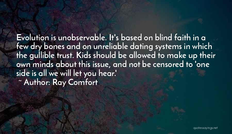 Ray Comfort Quotes: Evolution Is Unobservable. It's Based On Blind Faith In A Few Dry Bones And On Unreliable Dating Systems In Which