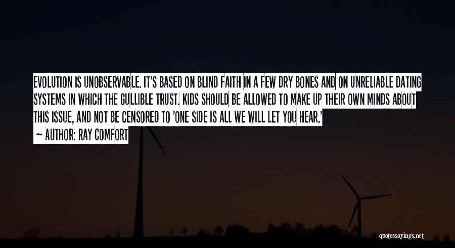 Ray Comfort Quotes: Evolution Is Unobservable. It's Based On Blind Faith In A Few Dry Bones And On Unreliable Dating Systems In Which