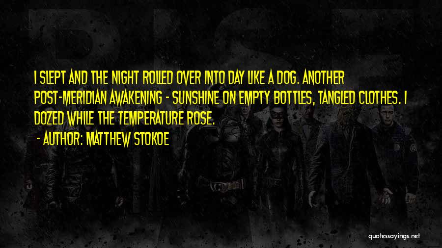 Matthew Stokoe Quotes: I Slept And The Night Rolled Over Into Day Like A Dog. Another Post-meridian Awakening - Sunshine On Empty Bottles,