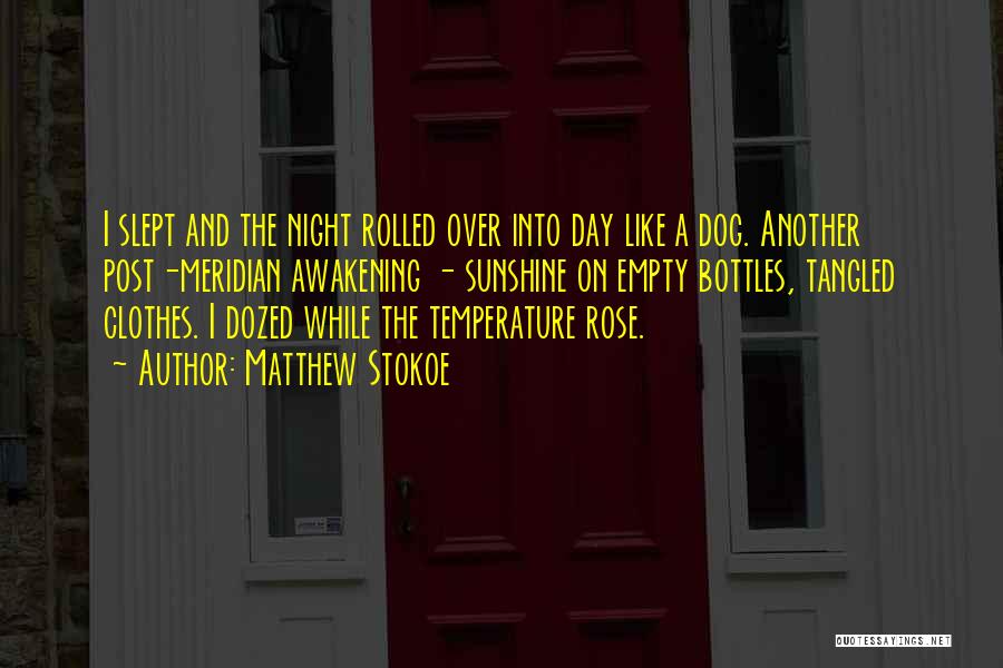 Matthew Stokoe Quotes: I Slept And The Night Rolled Over Into Day Like A Dog. Another Post-meridian Awakening - Sunshine On Empty Bottles,