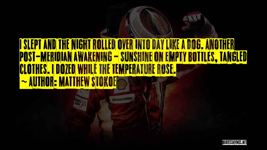 Matthew Stokoe Quotes: I Slept And The Night Rolled Over Into Day Like A Dog. Another Post-meridian Awakening - Sunshine On Empty Bottles,