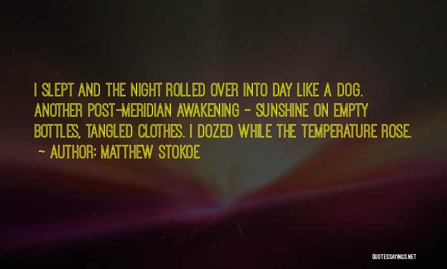 Matthew Stokoe Quotes: I Slept And The Night Rolled Over Into Day Like A Dog. Another Post-meridian Awakening - Sunshine On Empty Bottles,