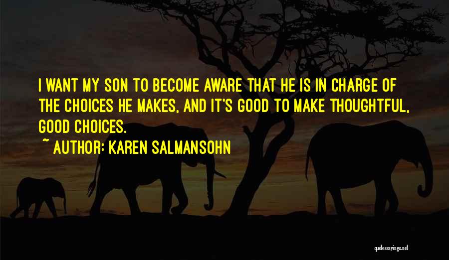 Karen Salmansohn Quotes: I Want My Son To Become Aware That He Is In Charge Of The Choices He Makes, And It's Good