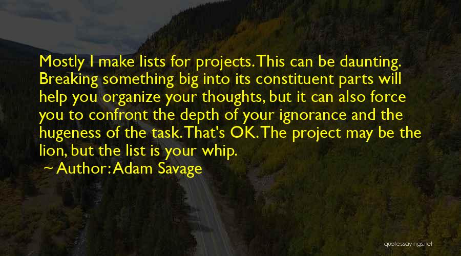 Adam Savage Quotes: Mostly I Make Lists For Projects. This Can Be Daunting. Breaking Something Big Into Its Constituent Parts Will Help You