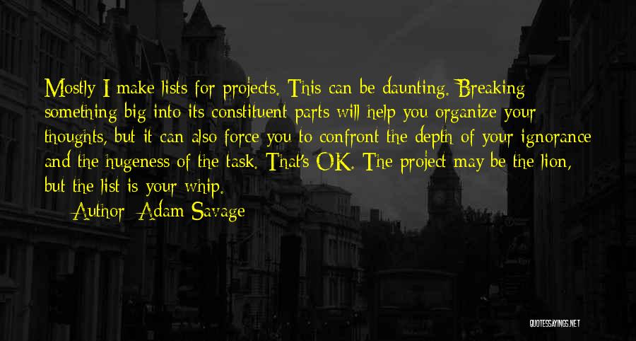 Adam Savage Quotes: Mostly I Make Lists For Projects. This Can Be Daunting. Breaking Something Big Into Its Constituent Parts Will Help You