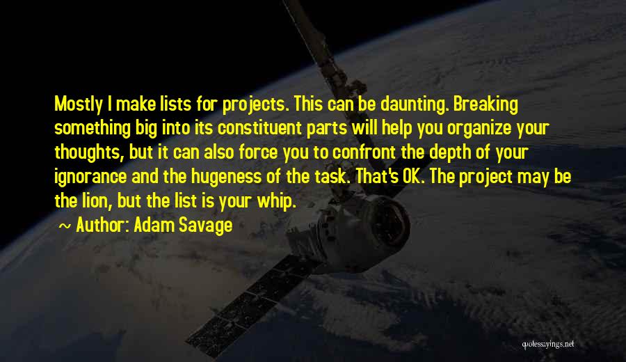 Adam Savage Quotes: Mostly I Make Lists For Projects. This Can Be Daunting. Breaking Something Big Into Its Constituent Parts Will Help You