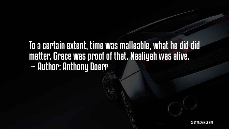 Anthony Doerr Quotes: To A Certain Extent, Time Was Malleable, What He Did Did Matter. Grace Was Proof Of That. Naaliyah Was Alive.