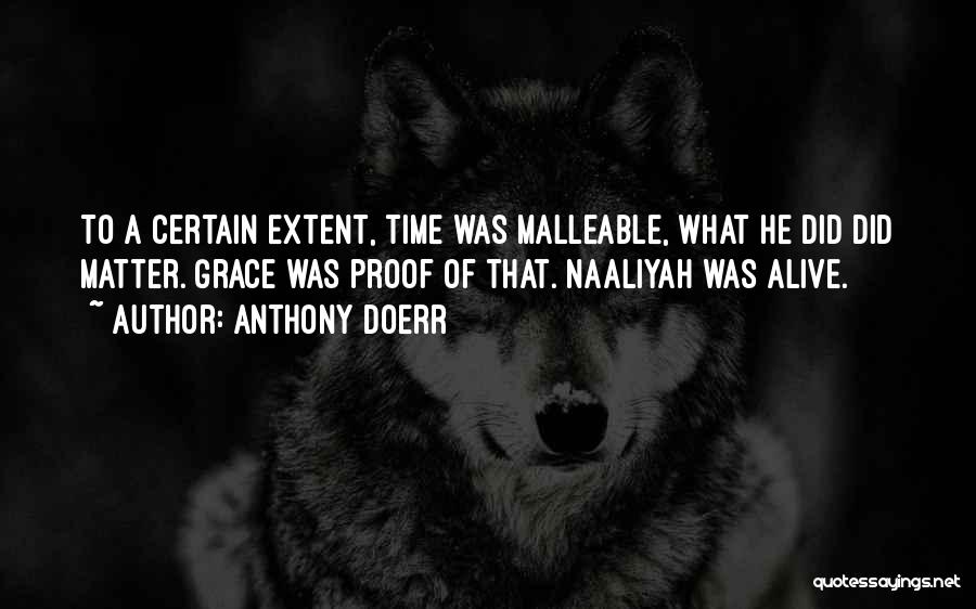 Anthony Doerr Quotes: To A Certain Extent, Time Was Malleable, What He Did Did Matter. Grace Was Proof Of That. Naaliyah Was Alive.