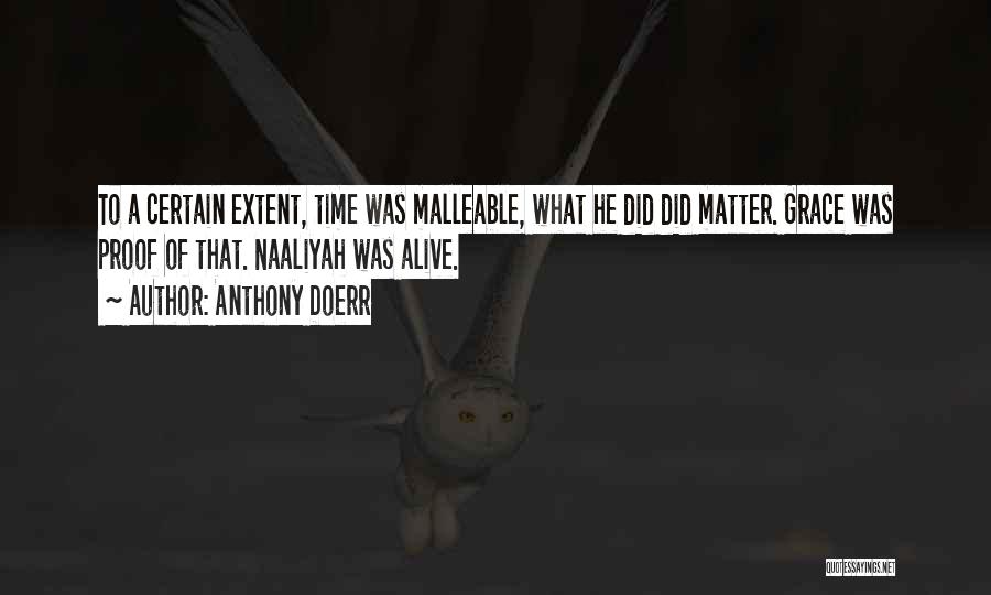 Anthony Doerr Quotes: To A Certain Extent, Time Was Malleable, What He Did Did Matter. Grace Was Proof Of That. Naaliyah Was Alive.