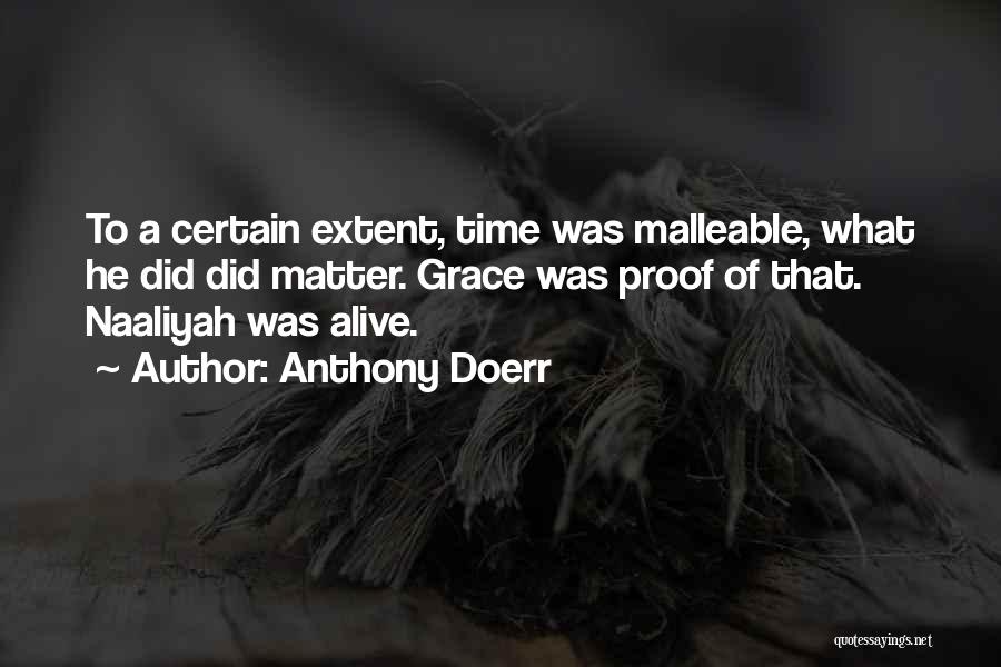 Anthony Doerr Quotes: To A Certain Extent, Time Was Malleable, What He Did Did Matter. Grace Was Proof Of That. Naaliyah Was Alive.