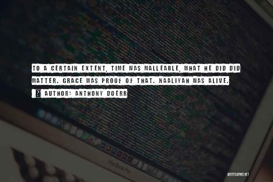 Anthony Doerr Quotes: To A Certain Extent, Time Was Malleable, What He Did Did Matter. Grace Was Proof Of That. Naaliyah Was Alive.