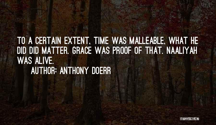Anthony Doerr Quotes: To A Certain Extent, Time Was Malleable, What He Did Did Matter. Grace Was Proof Of That. Naaliyah Was Alive.