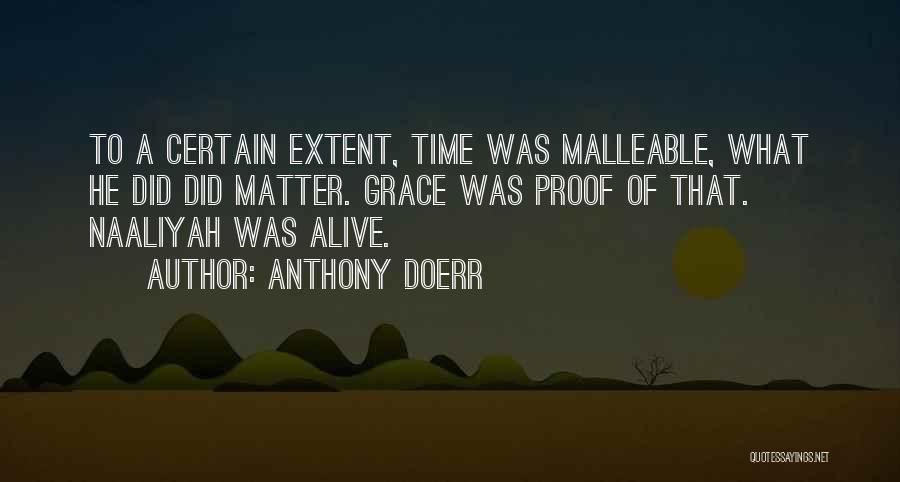 Anthony Doerr Quotes: To A Certain Extent, Time Was Malleable, What He Did Did Matter. Grace Was Proof Of That. Naaliyah Was Alive.