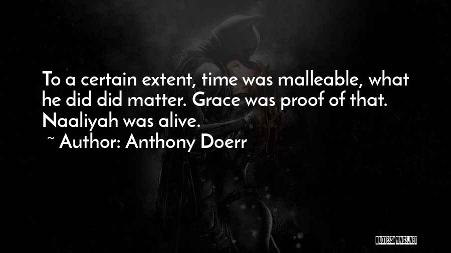 Anthony Doerr Quotes: To A Certain Extent, Time Was Malleable, What He Did Did Matter. Grace Was Proof Of That. Naaliyah Was Alive.