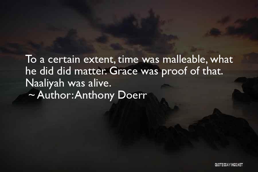 Anthony Doerr Quotes: To A Certain Extent, Time Was Malleable, What He Did Did Matter. Grace Was Proof Of That. Naaliyah Was Alive.