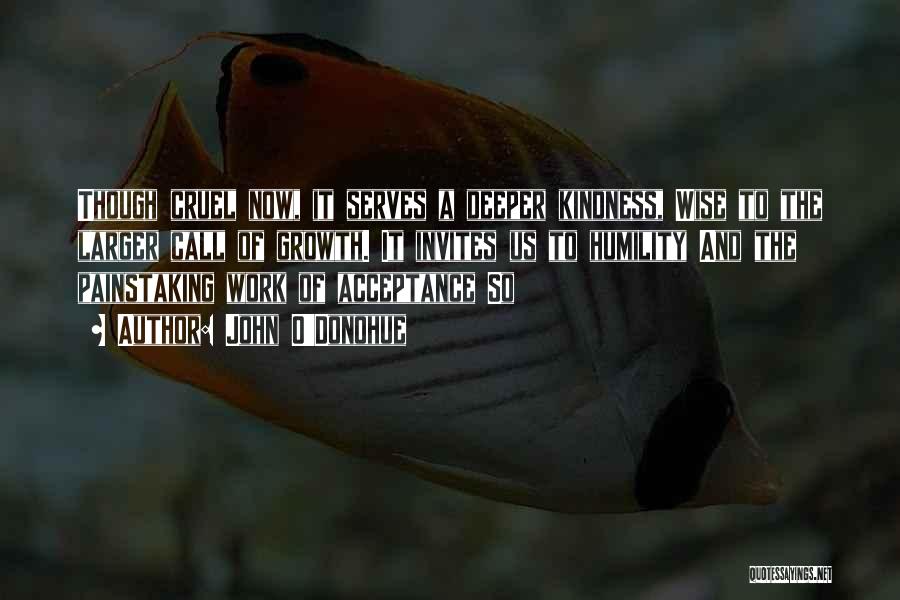 John O'Donohue Quotes: Though Cruel Now, It Serves A Deeper Kindness, Wise To The Larger Call Of Growth. It Invites Us To Humility