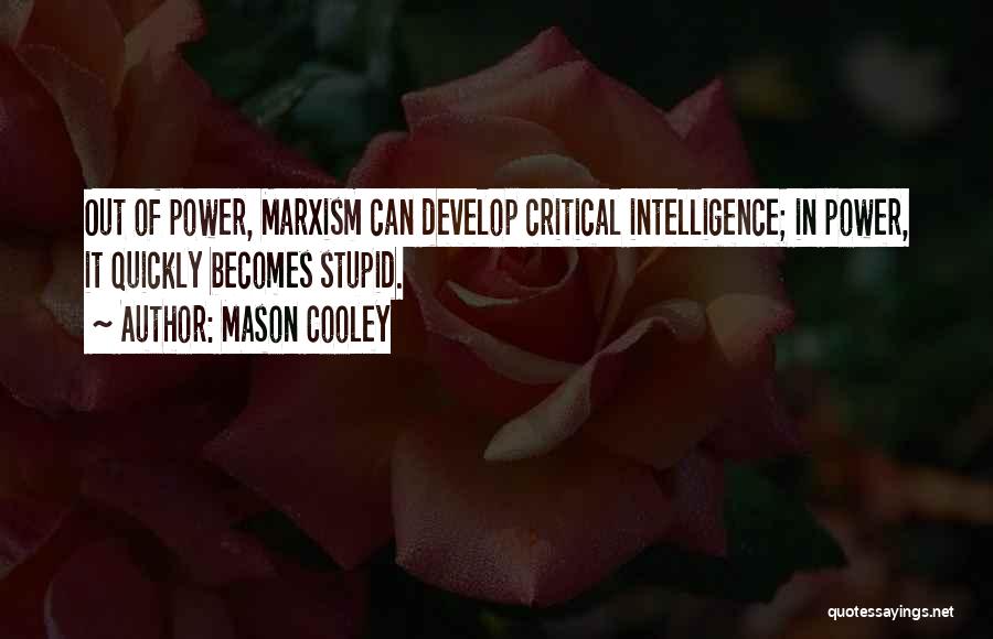 Mason Cooley Quotes: Out Of Power, Marxism Can Develop Critical Intelligence; In Power, It Quickly Becomes Stupid.