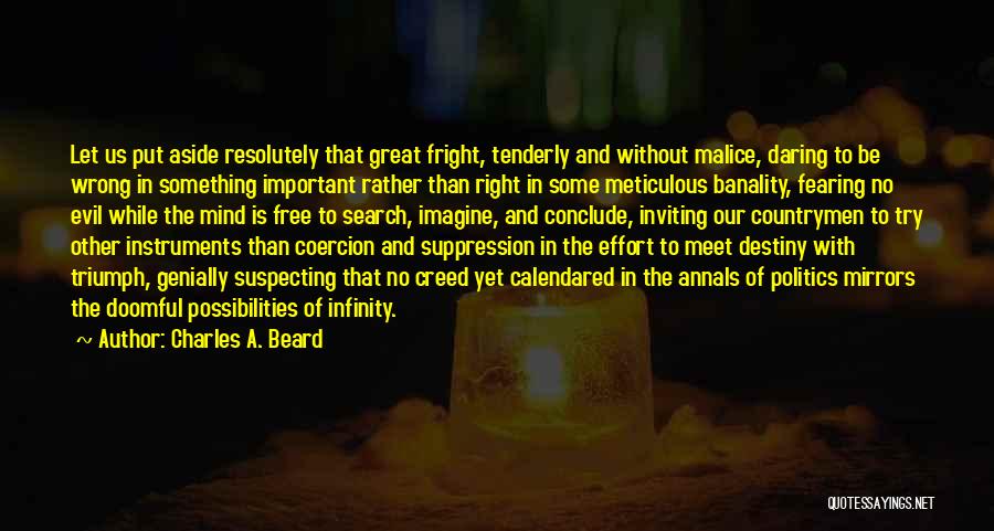 Charles A. Beard Quotes: Let Us Put Aside Resolutely That Great Fright, Tenderly And Without Malice, Daring To Be Wrong In Something Important Rather