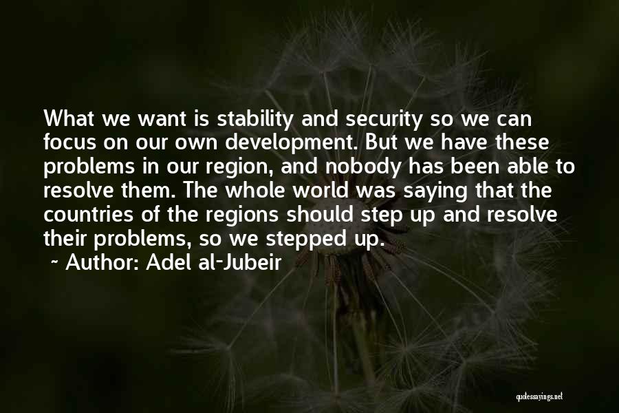 Adel Al-Jubeir Quotes: What We Want Is Stability And Security So We Can Focus On Our Own Development. But We Have These Problems