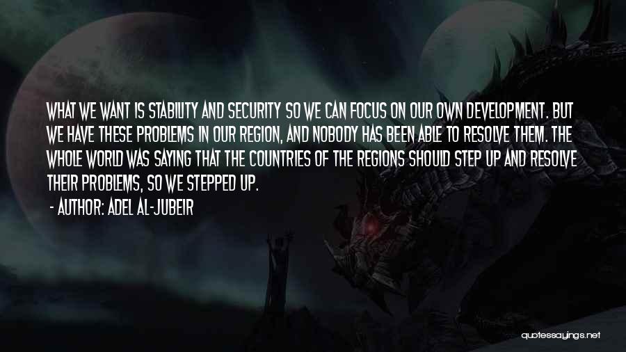 Adel Al-Jubeir Quotes: What We Want Is Stability And Security So We Can Focus On Our Own Development. But We Have These Problems