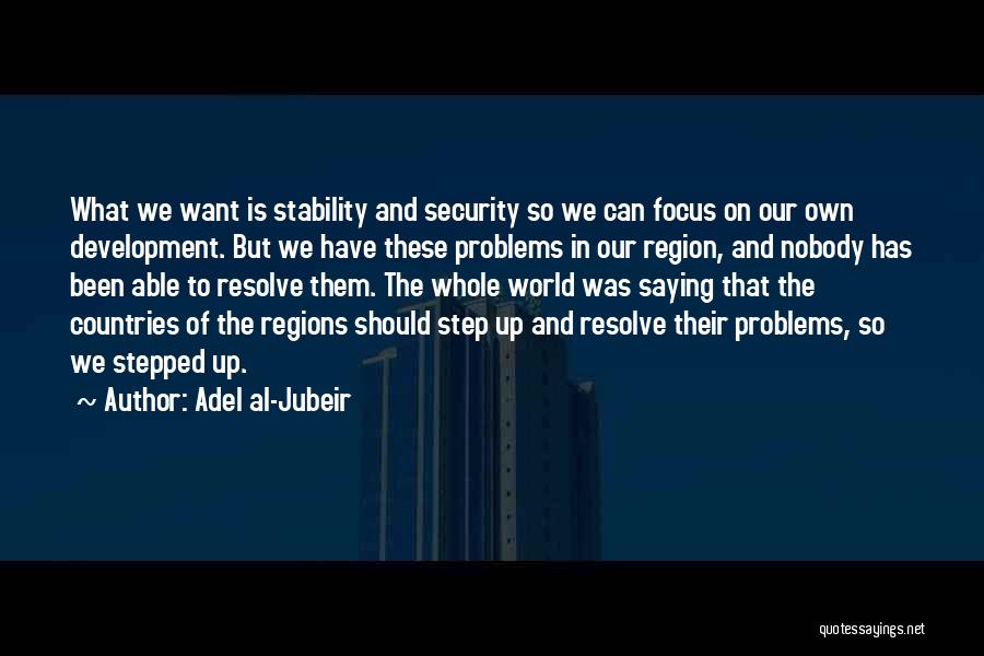 Adel Al-Jubeir Quotes: What We Want Is Stability And Security So We Can Focus On Our Own Development. But We Have These Problems