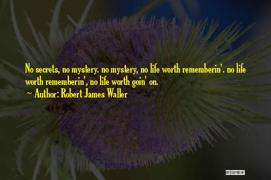 Robert James Waller Quotes: No Secrets, No Mystery. No Mystery, No Life Worth Rememberin'. No Life Worth Rememberin', No Life Worth Goin' On.