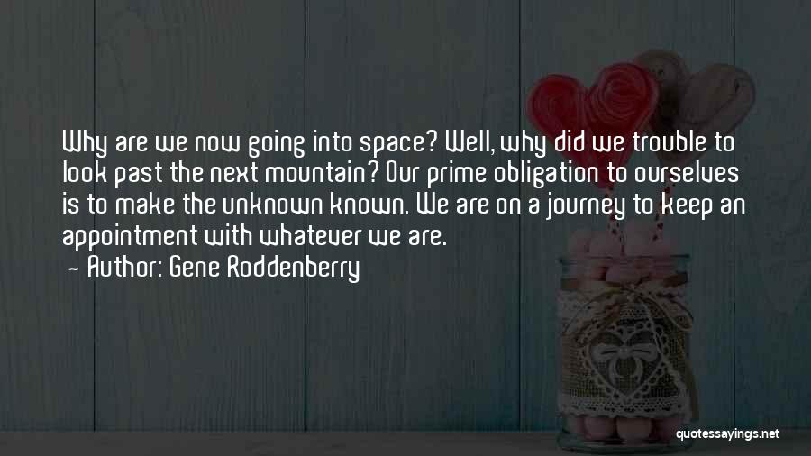 Gene Roddenberry Quotes: Why Are We Now Going Into Space? Well, Why Did We Trouble To Look Past The Next Mountain? Our Prime