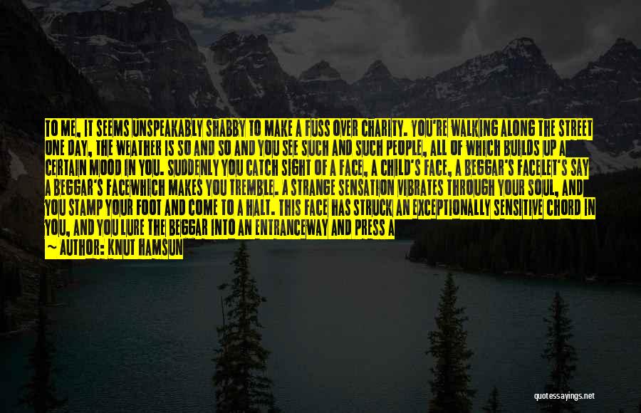 Knut Hamsun Quotes: To Me, It Seems Unspeakably Shabby To Make A Fuss Over Charity. You're Walking Along The Street One Day, The