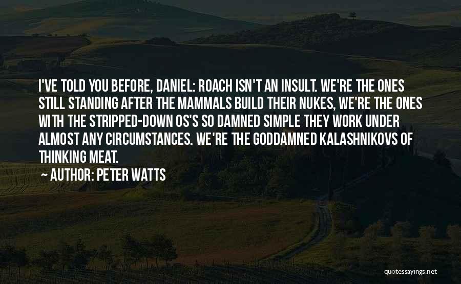 Peter Watts Quotes: I've Told You Before, Daniel: Roach Isn't An Insult. We're The Ones Still Standing After The Mammals Build Their Nukes,