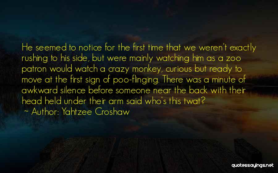 Yahtzee Croshaw Quotes: He Seemed To Notice For The First Time That We Weren't Exactly Rushing To His Side, But Were Mainly Watching