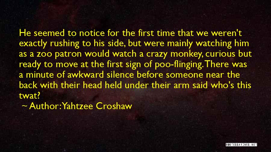 Yahtzee Croshaw Quotes: He Seemed To Notice For The First Time That We Weren't Exactly Rushing To His Side, But Were Mainly Watching