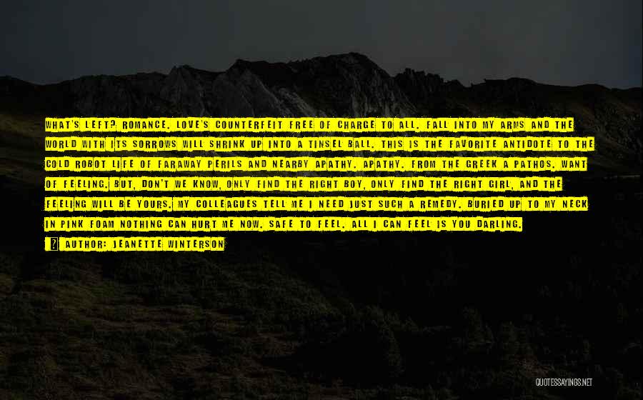 Jeanette Winterson Quotes: What's Left? Romance. Love's Counterfeit Free Of Charge To All. Fall Into My Arms And The World With Its Sorrows