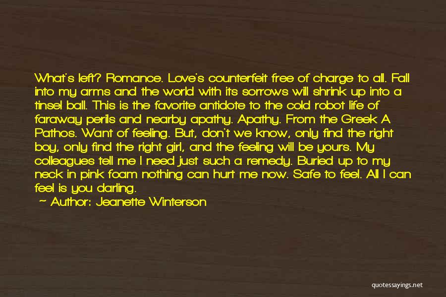 Jeanette Winterson Quotes: What's Left? Romance. Love's Counterfeit Free Of Charge To All. Fall Into My Arms And The World With Its Sorrows