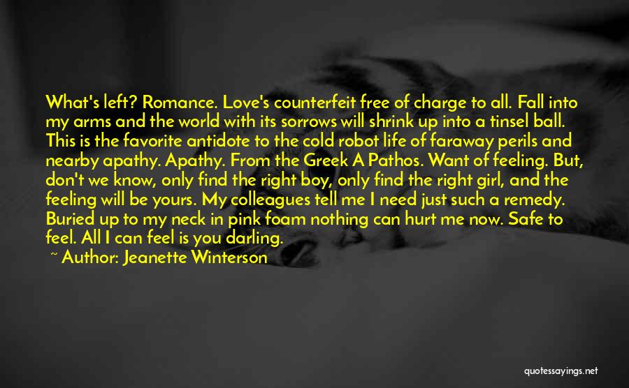 Jeanette Winterson Quotes: What's Left? Romance. Love's Counterfeit Free Of Charge To All. Fall Into My Arms And The World With Its Sorrows