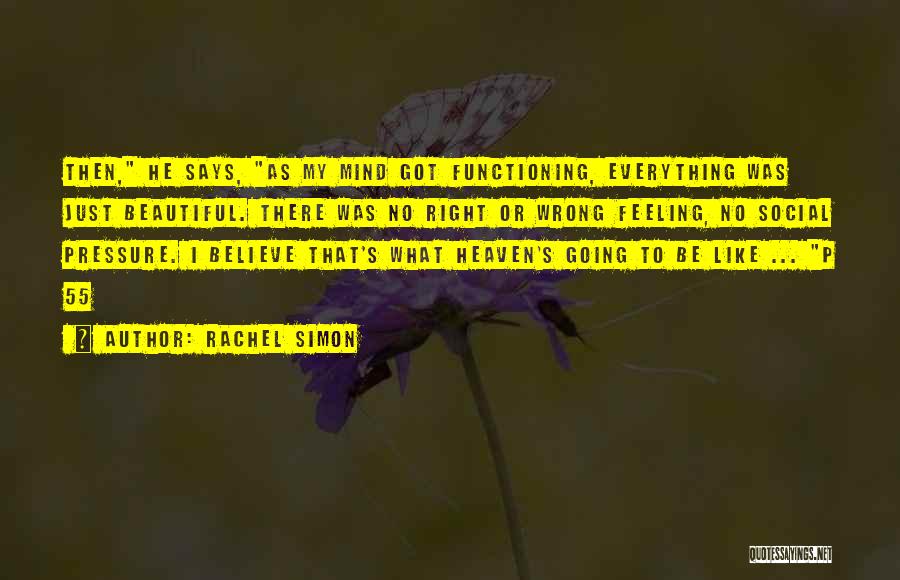 Rachel Simon Quotes: Then, He Says, As My Mind Got Functioning, Everything Was Just Beautiful. There Was No Right Or Wrong Feeling, No